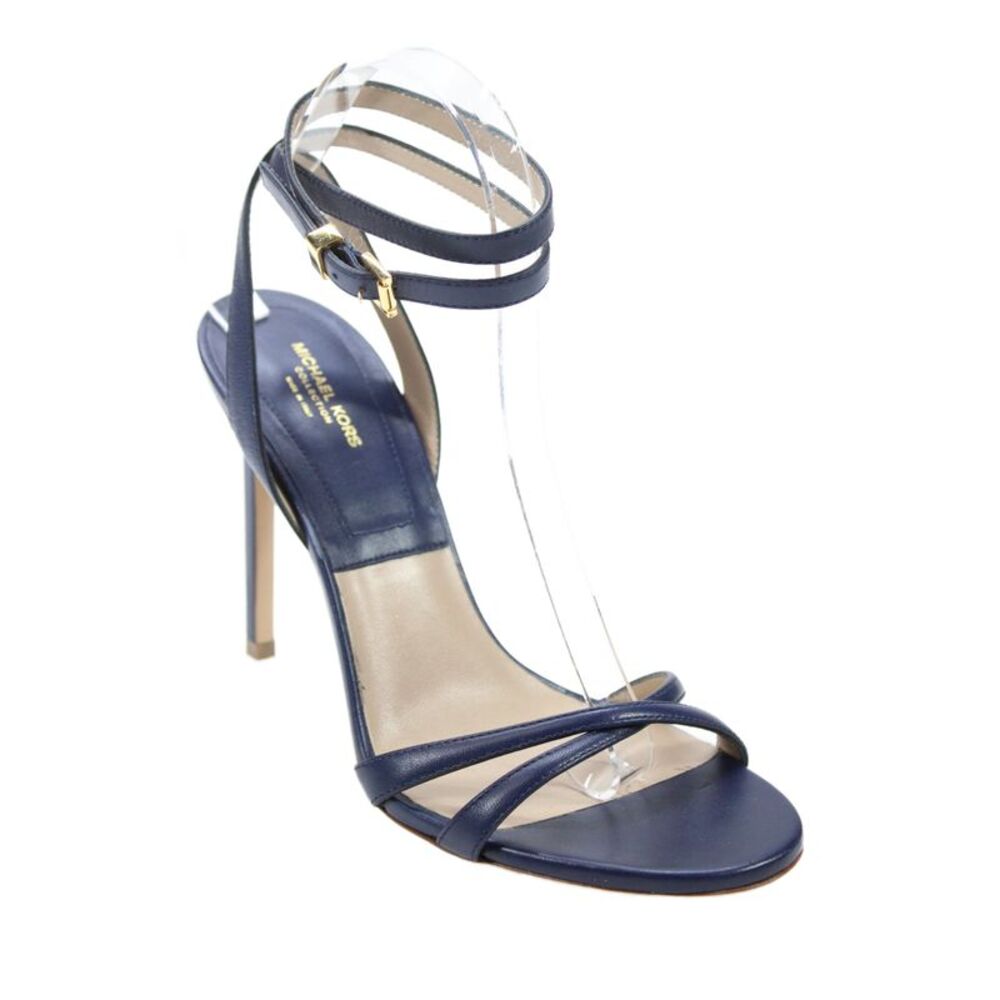 Michael Kors Collection Womens Leather Ankle Strap Heeled Sandals Blue Size 8.5